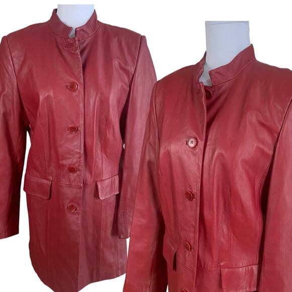 Vintage Jackets & Blazers - Vintage Genuine Leather Terry Lewis Size S Coat Jacket Burgundy Red Classic